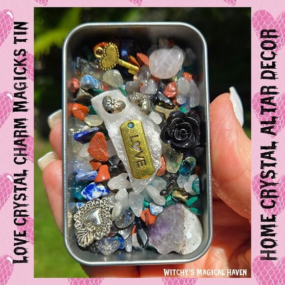 Love Crystal Charm Magicks Tin Altar Home Decor - Picture 3 of 3